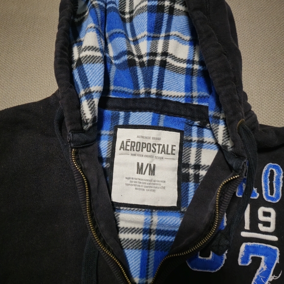 Aeropostale Classic Zip up Black Hooded Sweat Jacket Men's Size Medium - Picture 14 of 16